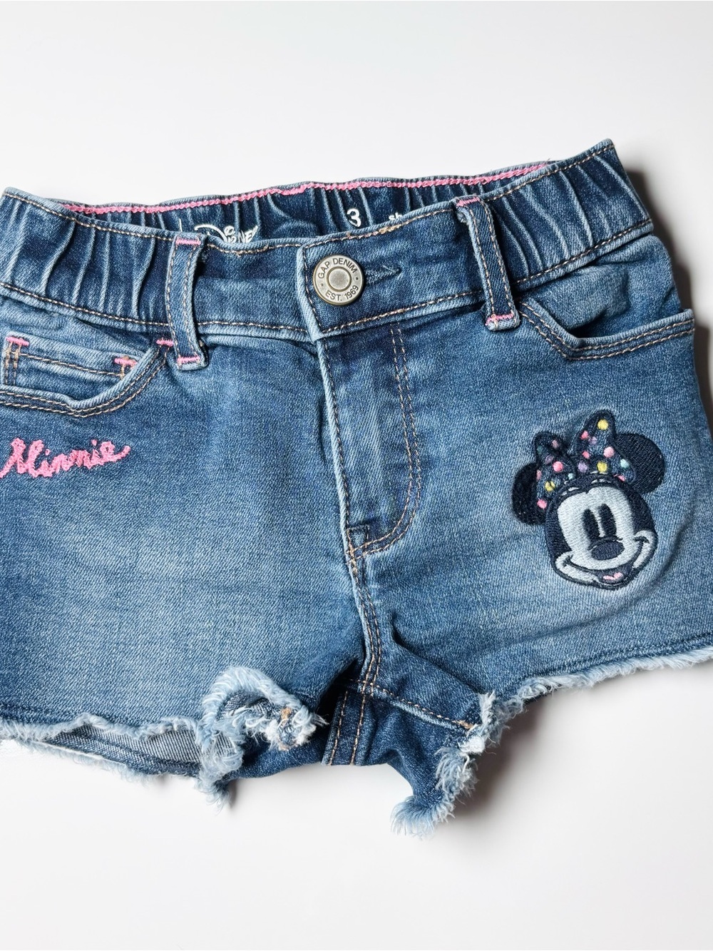 Baby Gap Disney Minnie Mouse Embroidered Paperbag Mom Denim Shorts 3T